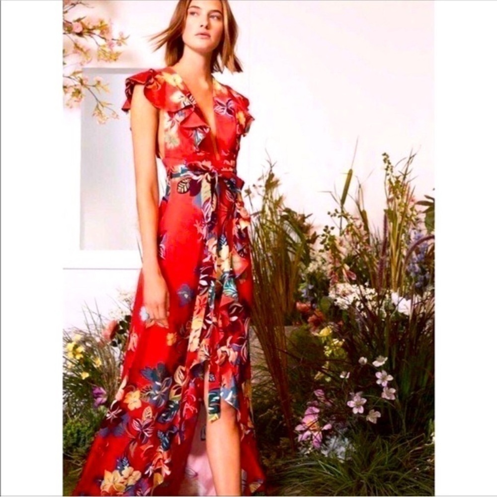 ALEXIS Janna Floral Wrap Dress red